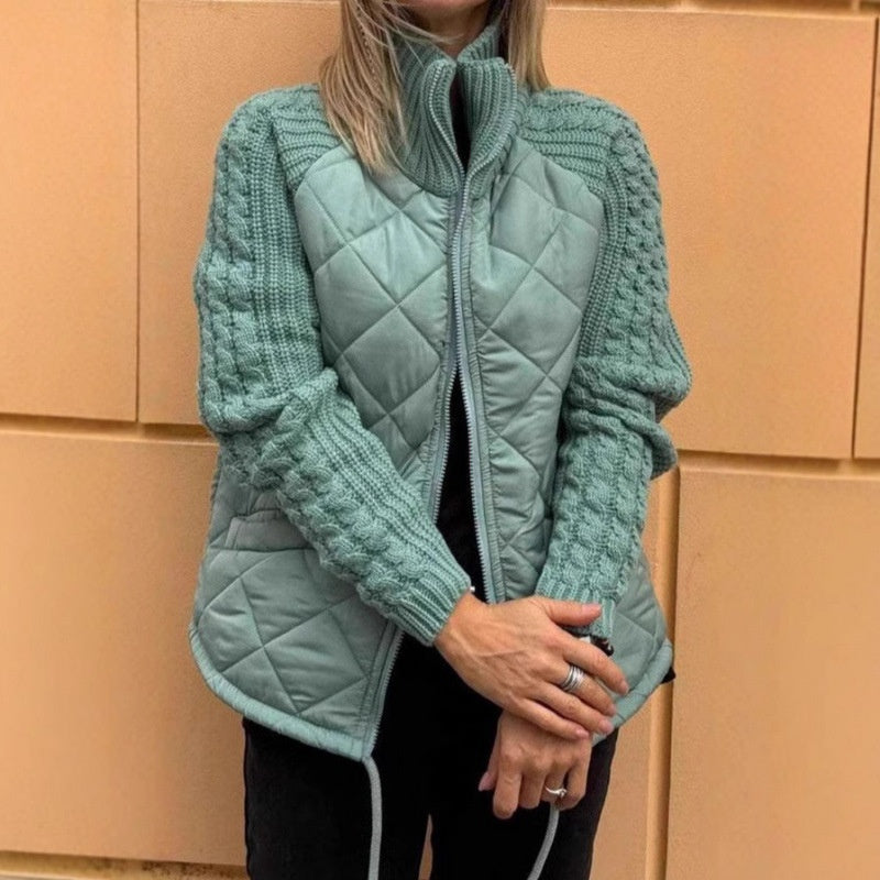 Chaqueta de algodón con cuello alzado para mujer con bolsillos de invierno
