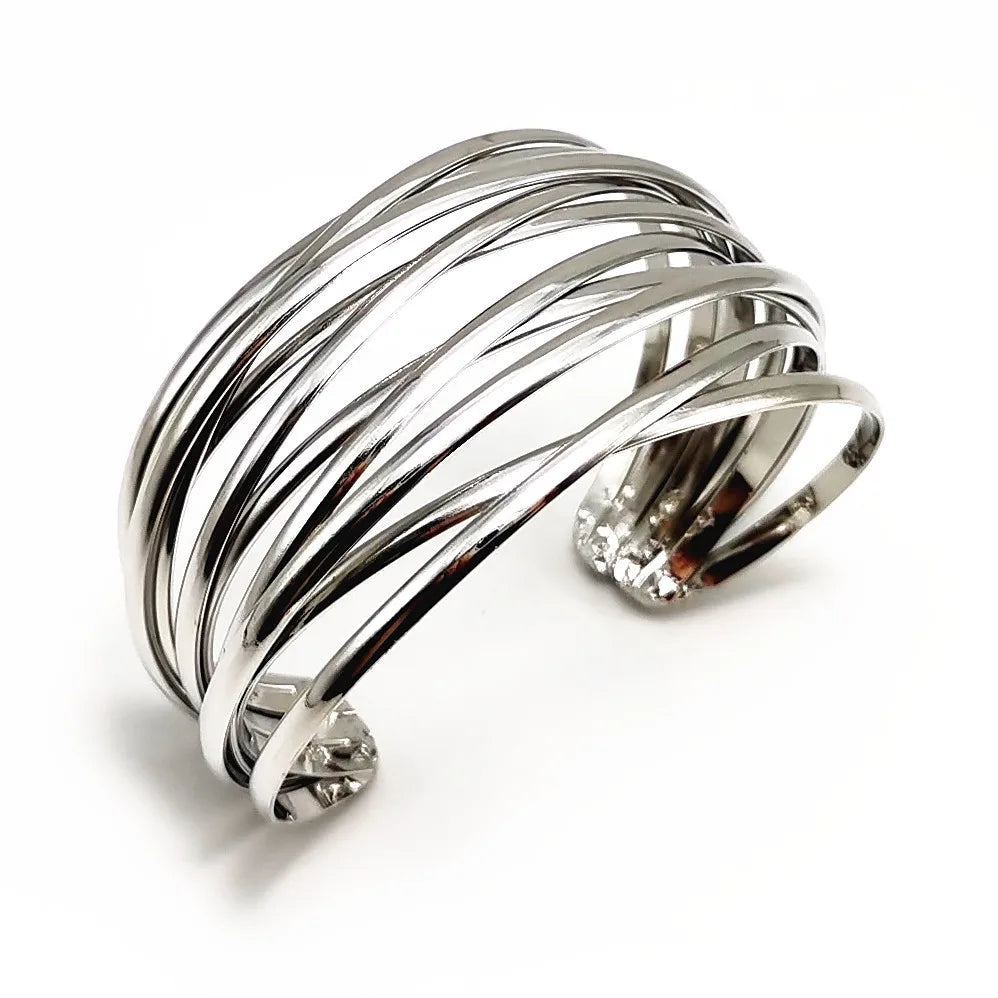 Fashion Alloy Round Chain Charms Cuff Bracelet For Women Female Gold&Silver Color Bracelets Jewelry - Korvel