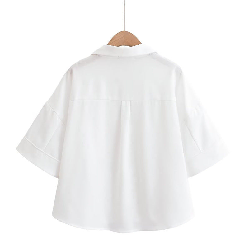 Elegant  Style Women's Fashion Casual Versatile V-Neck Short Sleeve Crop Shirt - Korvel