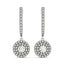 14k White Gold Double Halo Round Diamond Drop Earrings