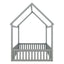 Full Size Wood House Bed with Fence and Door, Gray - Korvel