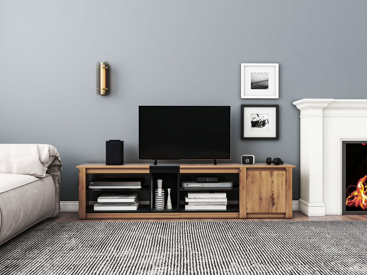Meuble TV moderne pour téléviseurs jusqu'à 80 pouces avec éclairage LED