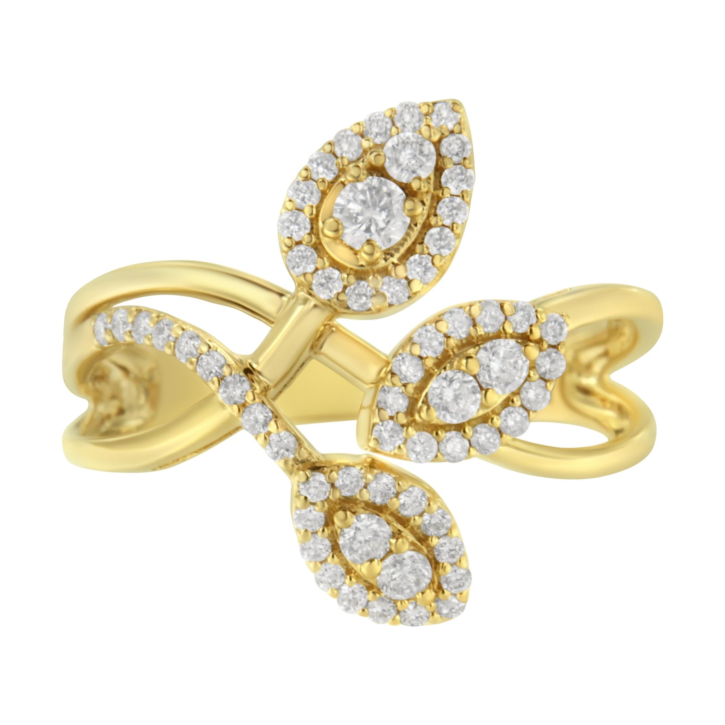 10K Yellow Gold Diamond Layered Crossover Leaf Ring - Size 7