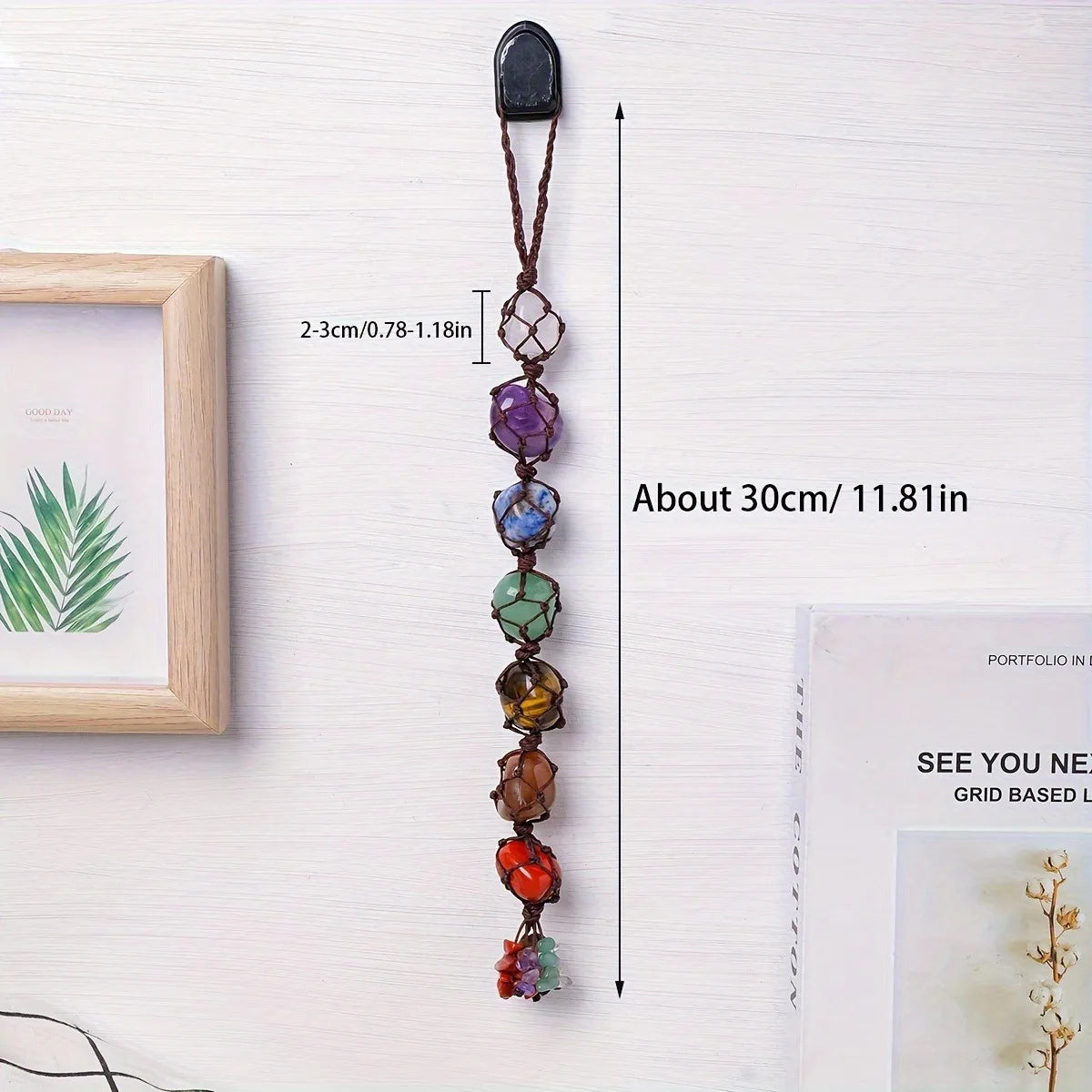 Natural Crystal Seven Color Rolling Stone Car Pendant