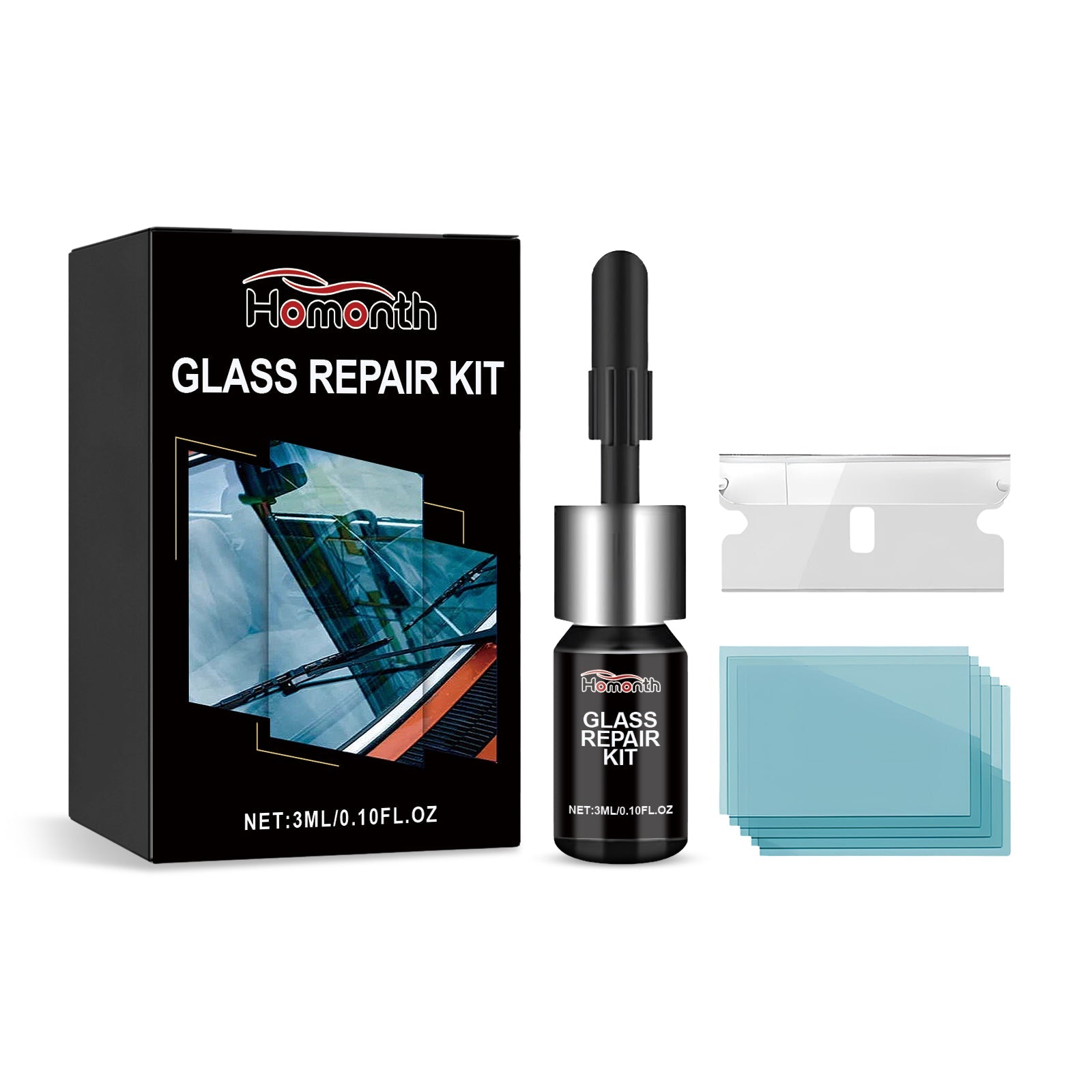 Glass Repair Kit, Auto Glass Cracks And Scratches Multi-Functional Adhesive Repair Solution - Korvel