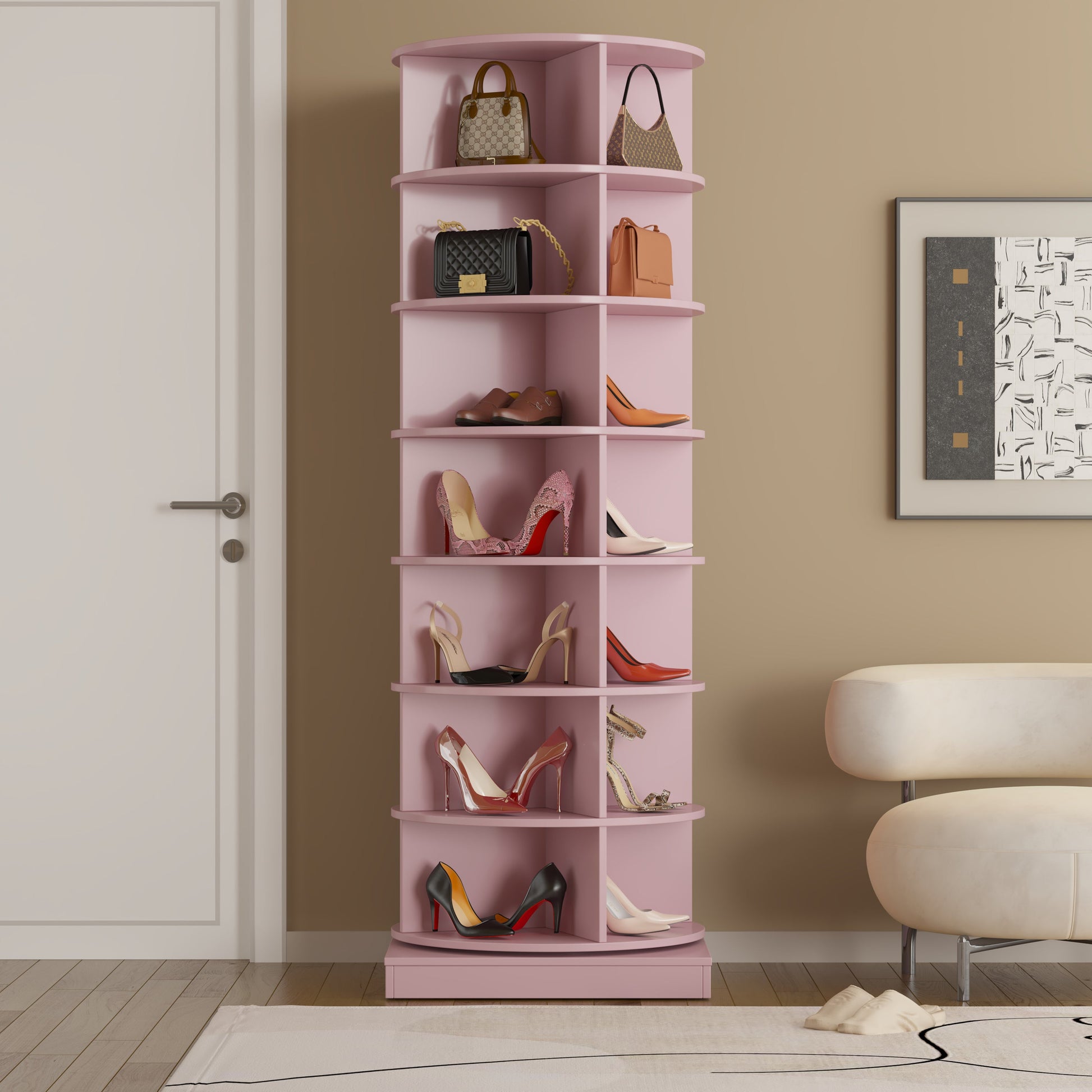 new 360 pink rotating shoe cabinet with 7 layers can accommodate up to 28 Paris shoes - Korvel