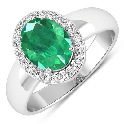 1.87 Carat Zambian Emerald & Diamond 14K White Gold Engagement Ring