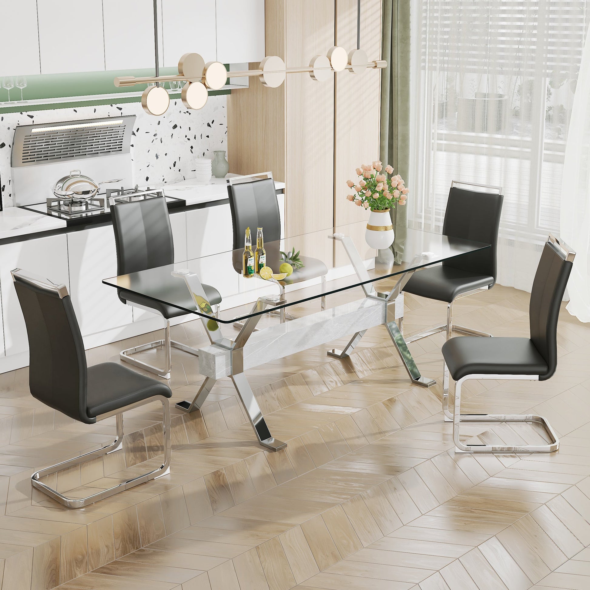 Dining table Modern tempered glass dining table 79 ''x39''x30 '' 1105 - Korvel