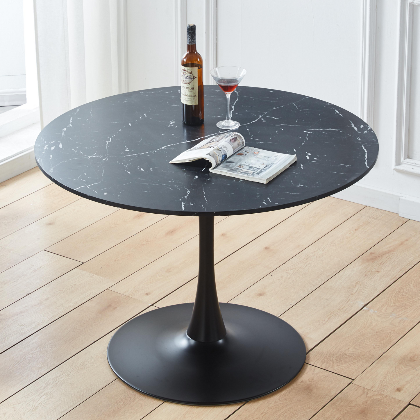 42.1" Black Tulip Dining Table for 4-6 People