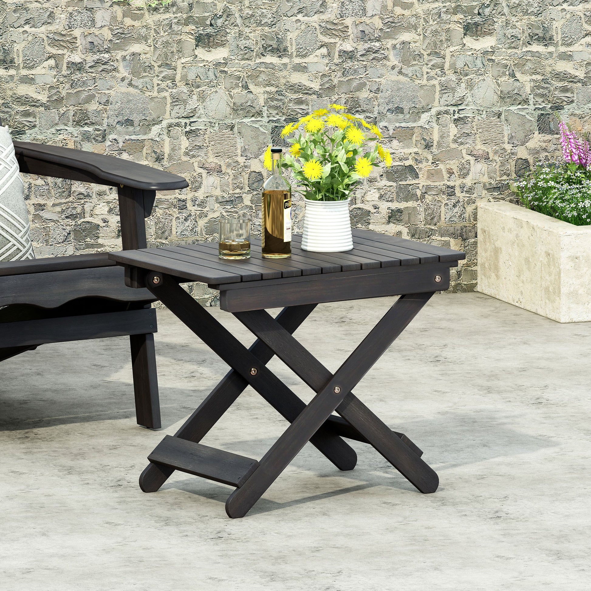 Outdoor Folding Wooden Side Table, Dark Gray, 15"D x 22.75"W x 18.25"H - Korvel