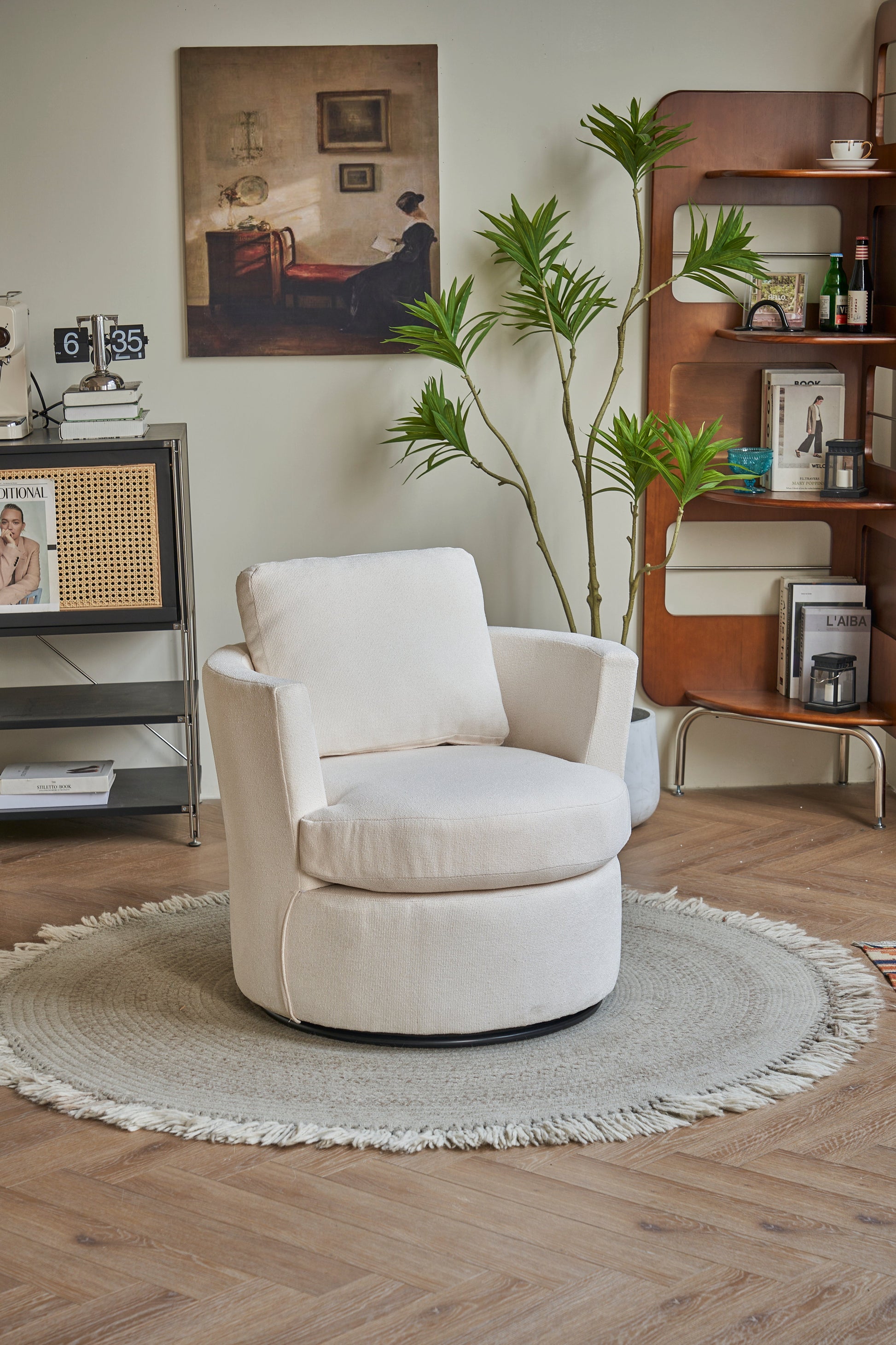 Rotating bucket chair living room comfortable circular sofa chair 360 degree rotating bucket club chair armchair (beige) - Korvel