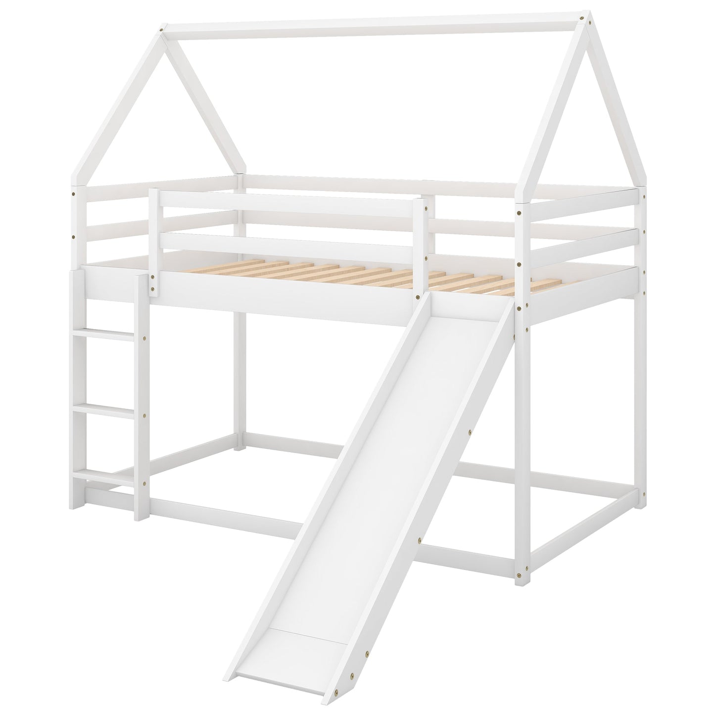 Twin Size Bunk House Bed with Slide and Ladder White - Korvel