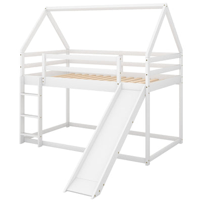 Twin Size Bunk House Bed with Slide and Ladder White - Korvel