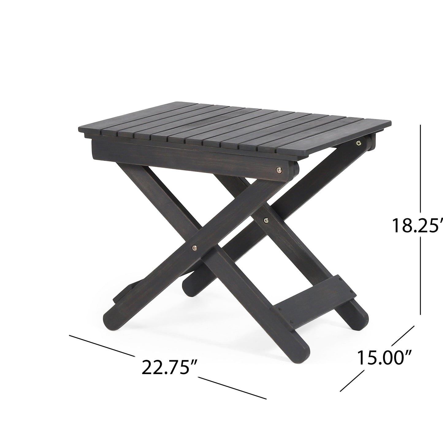 Outdoor Folding Wooden Side Table, Dark Gray, 15"D x 22.75"W x 18.25"H - Korvel