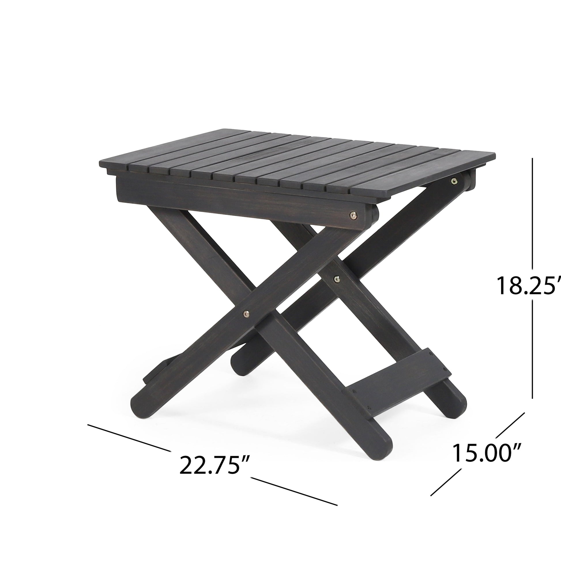 Outdoor Folding Wooden Side Table, Dark Gray, 15"D x 22.75"W x 18.25"H - Korvel