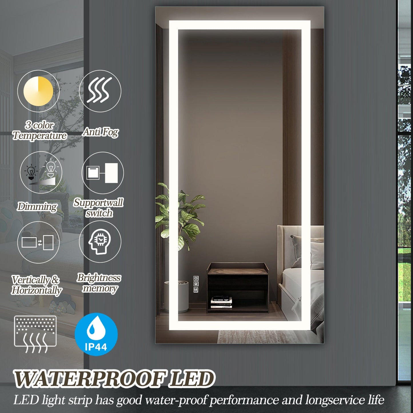 LED Bathroom Mirror 72x36 Inch with Anti-Fog and Dimming Features