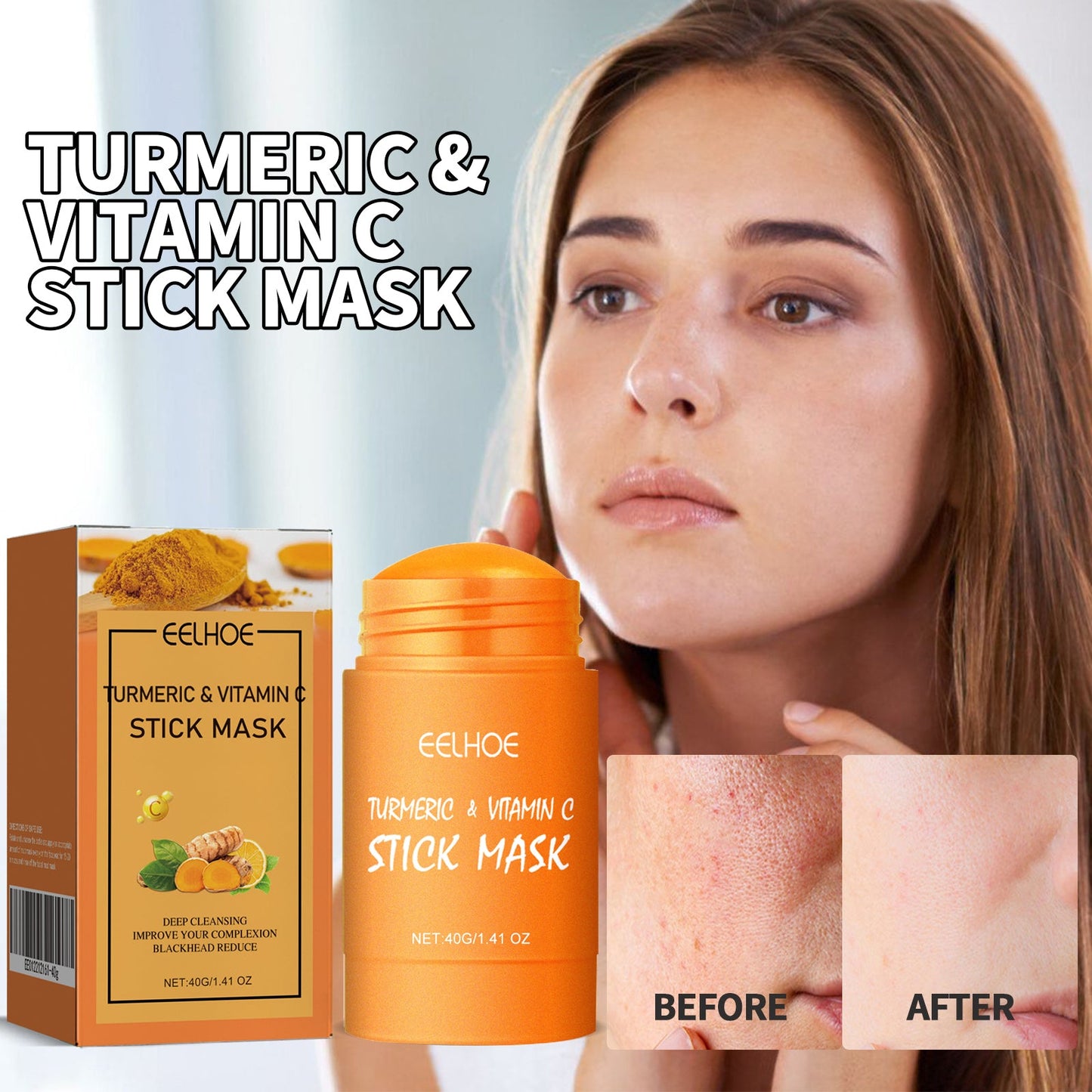 Ginger Yellow Mud Facial Mask Stick, Acne Removing Pore Shrinking Cleaning Solid Facial Mask - Korvel