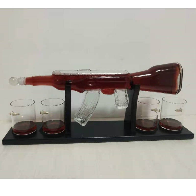 Crystal Glass AK47 Rifle Gun Whiskey Wine Glass Decanter With 4 Whiskey Glasses Set For Liquor,Whiskey,Vodka,Brandy - Korvel