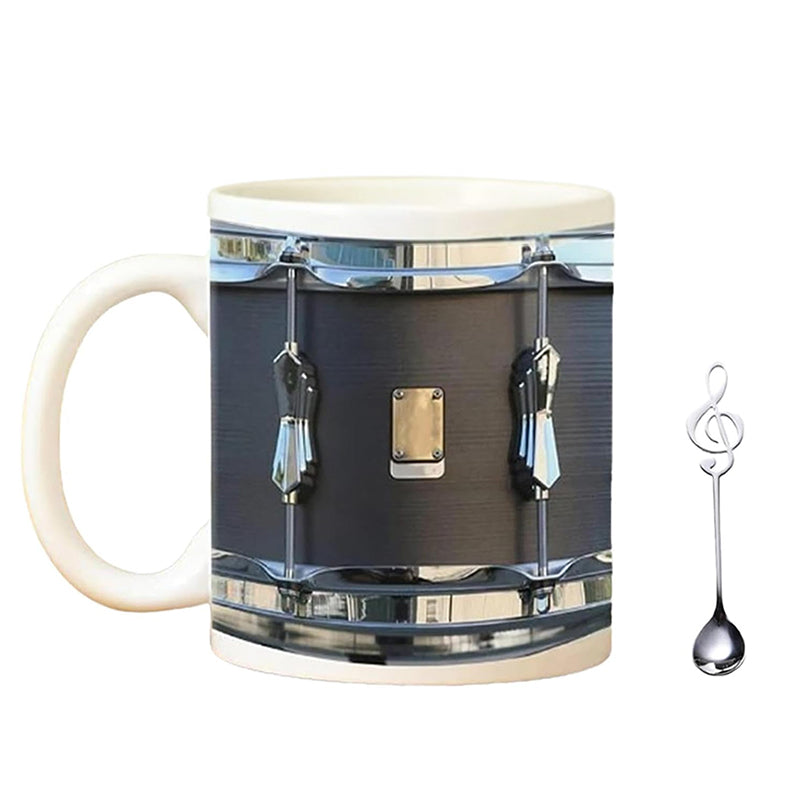 Vintage Drum Mug, 11oz. Black & White, Funny Ceramic Mug. Ideal Cool Gift for Drummers and Musicians. - Korvel