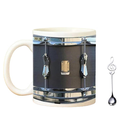 Vintage Drum Mug, 11oz. Black & White, Funny Ceramic Mug. Ideal Cool Gift for Drummers and Musicians. - Korvel