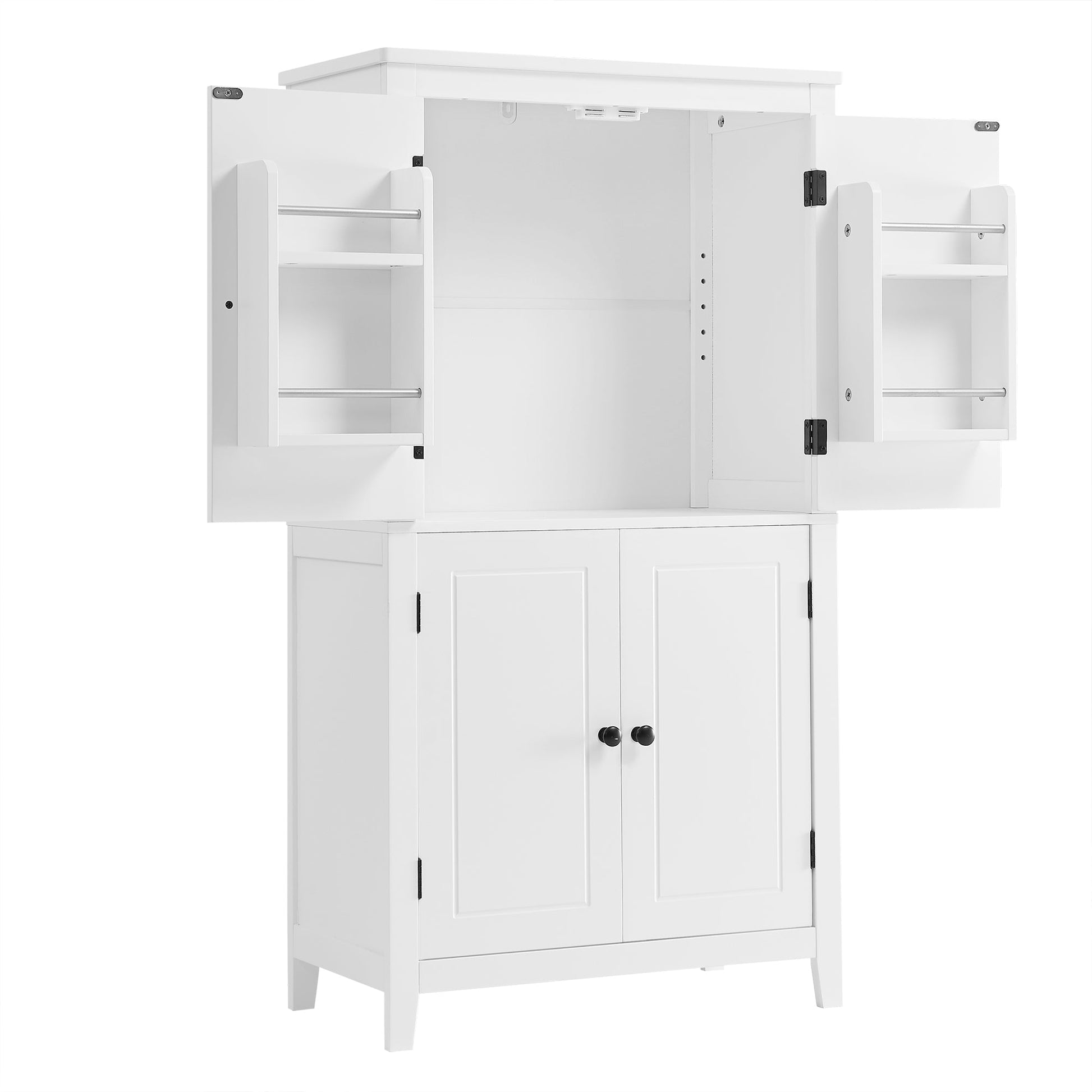 Bathroom floor storage cabinet, bathroom storage unit, 4-door independent cabinet, adjustable shelf, adaptive shelf, white - Korvel