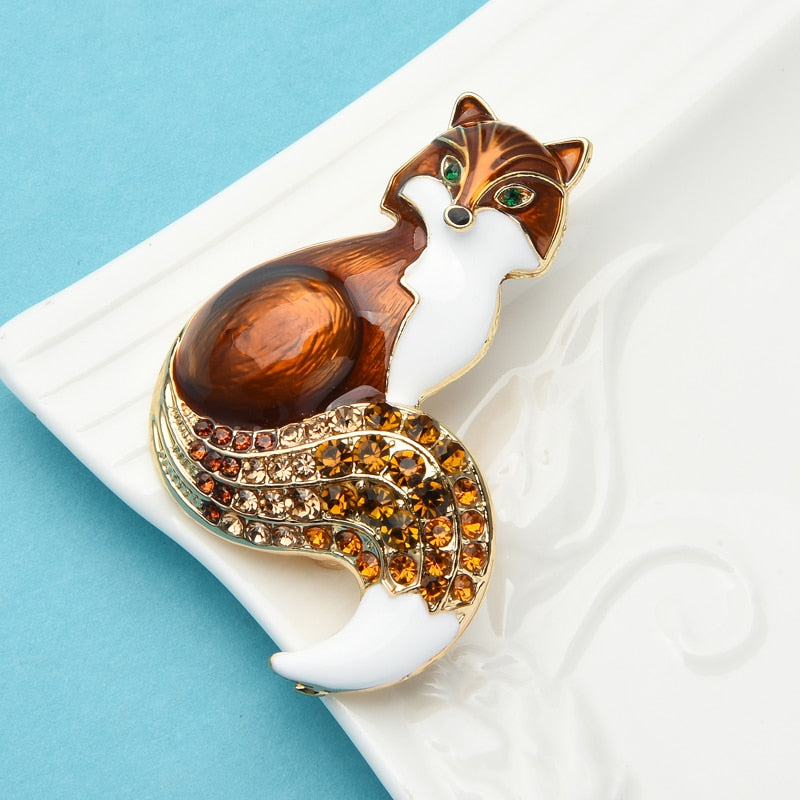 Wuli&baby Rhinestone Enamel Fox Brooches For Women Animal Party Causal Brooch Pins Gifts - Korvel