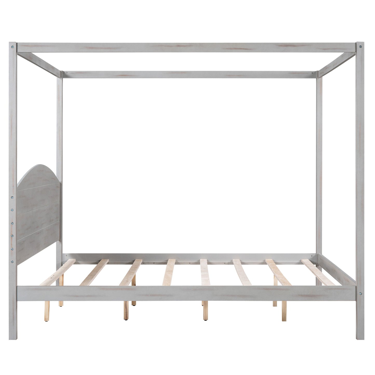 King Size Canopy Platform Bed with Headboard and Support Legs, Grey Wash - Korvel