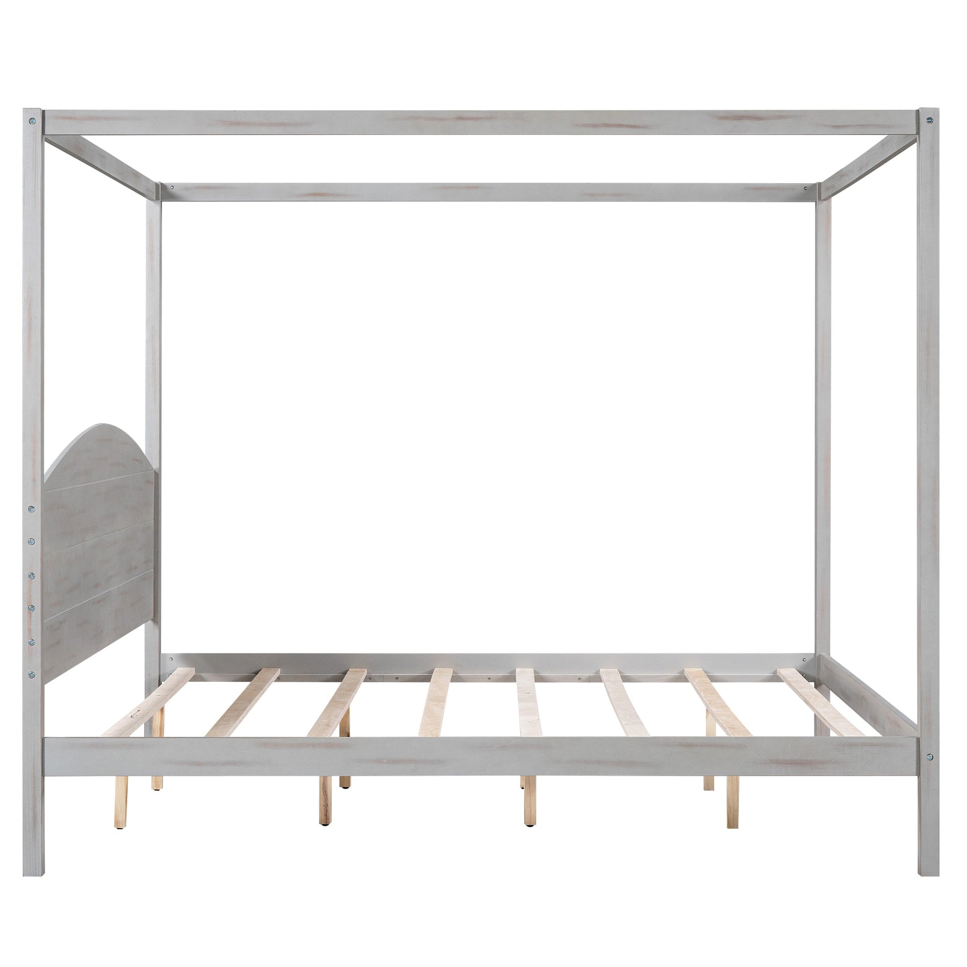 King Size Canopy Platform Bed with Headboard and Support Legs, Grey Wash - Korvel