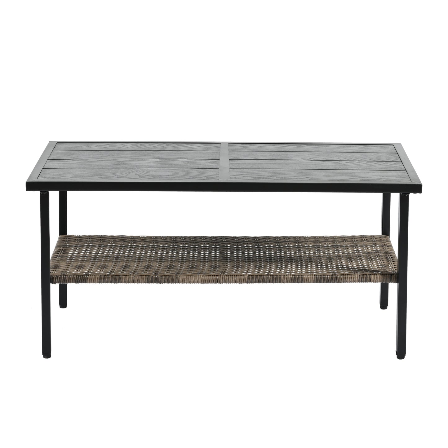 Conjunto de Muebles de Wicker para Exterior Premium con Mesa de Metal Negra