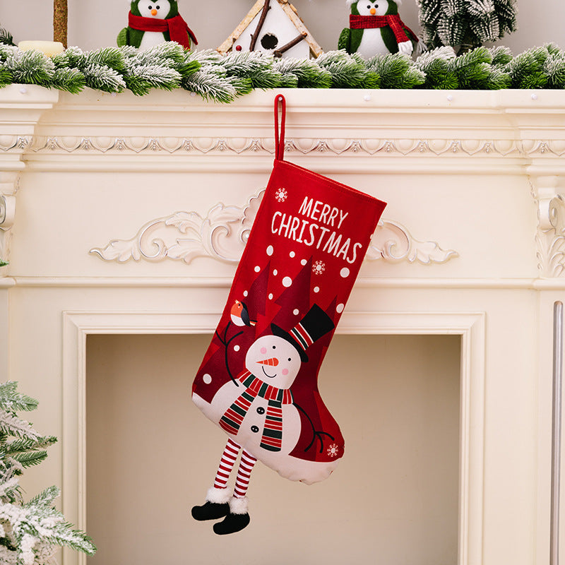 Christmas decorations, colorful prints, Christmas socks, Santa Claus gift socks, snowman gift bags, red and green leg hanging Christmas socks - Korvel