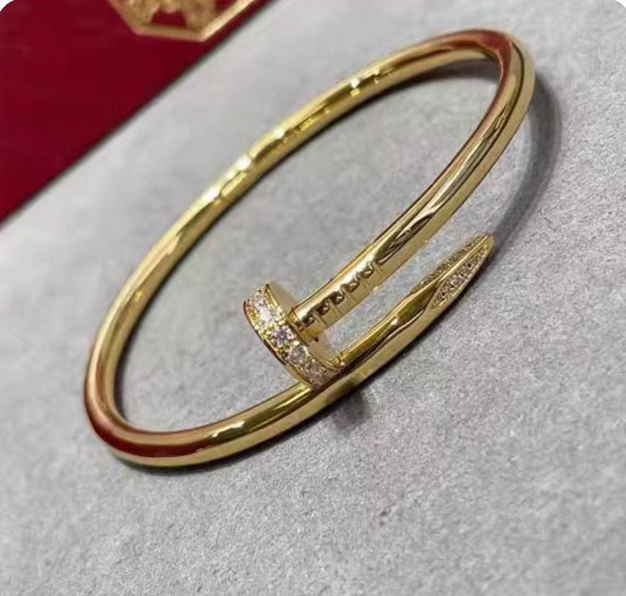 Precision Thick Plating Head and Tail Diamond Fashion Three-Circle Full Diamond Couple Bracelet - Korvel