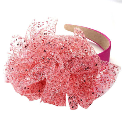 Solid color sequin flower wide edge girl style mesh headband - Korvel