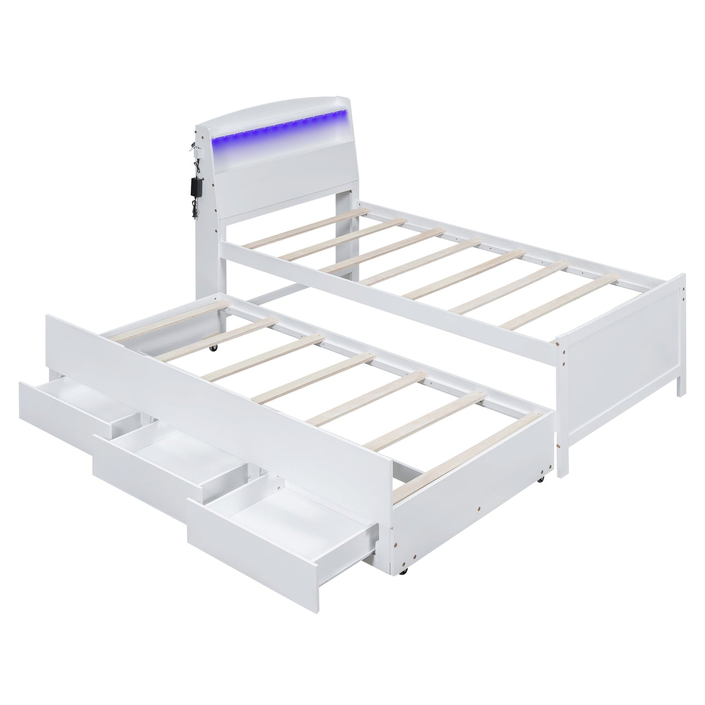 Cama Plataforma Elegante de Tamaño Twin con Almacenamiento y Cabecera LED