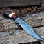Exclusive 13" Damascus Bowie Knife – Stag Crown & Rosewood Handle with Premium Leather Sheath - Korvel