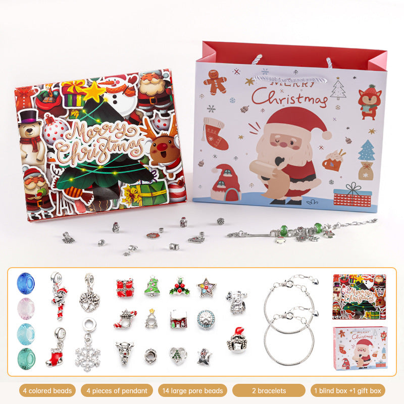 DIY creative children's bracelet jewelry 24-grid calendar Christmas holiday surprise blind box silver set - Korvel