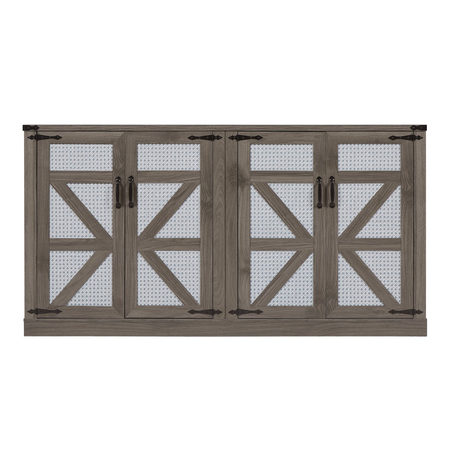 65-Inch Slate Gray Faux Rattan Sideboard with Barn Doors