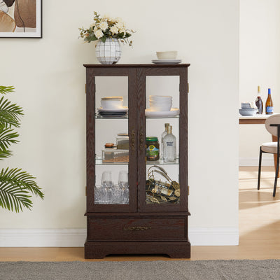 Elegant Cherry Curio Display Cabinet with Adjustable Glass Shelves