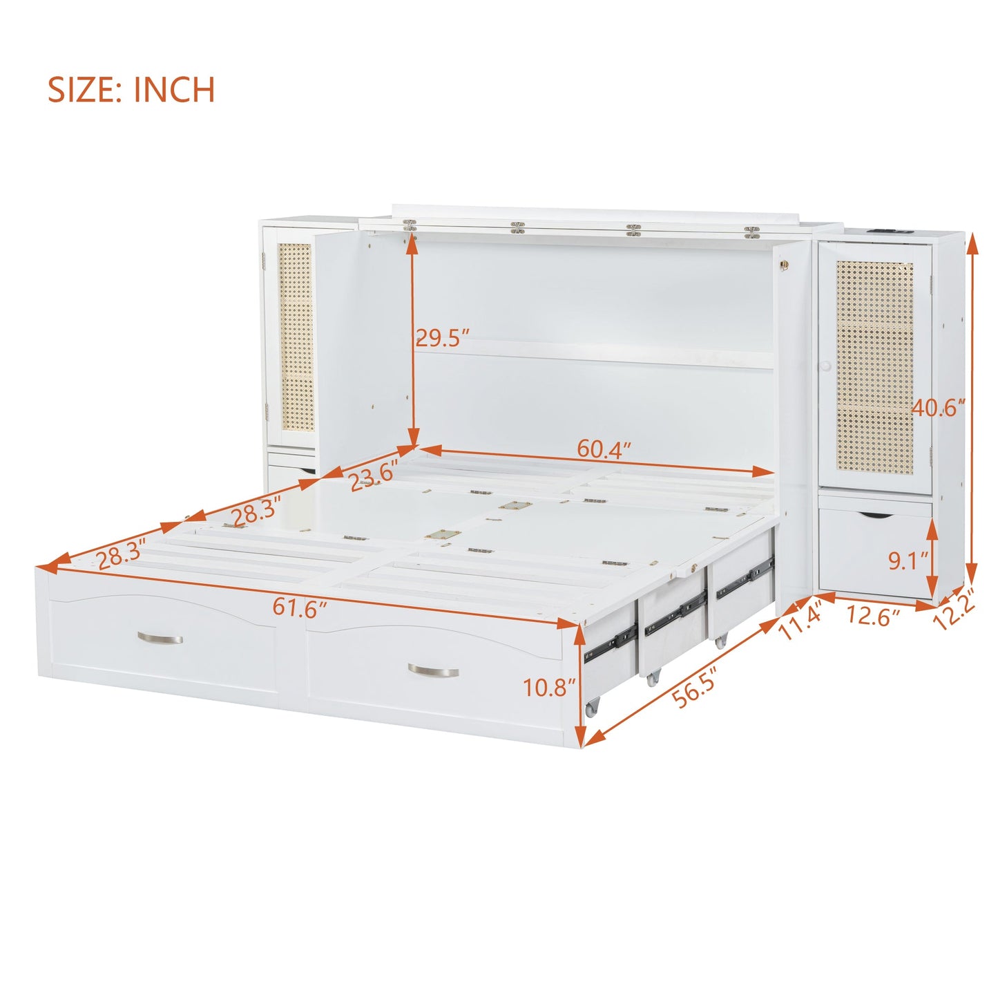 Cama Murphy Grande Blanca con Cajones y Armarios de Almacenamiento