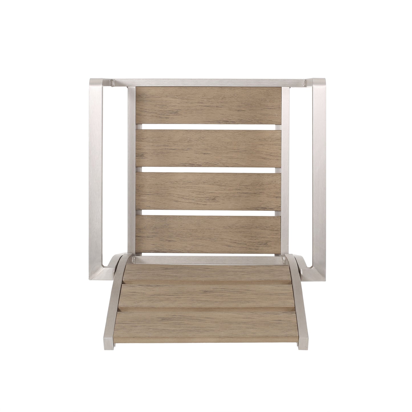 Outdoor Modern Aluminum Dining Chair with Faux Wood Seat (Set of 2), Natural and Silver - Korvel