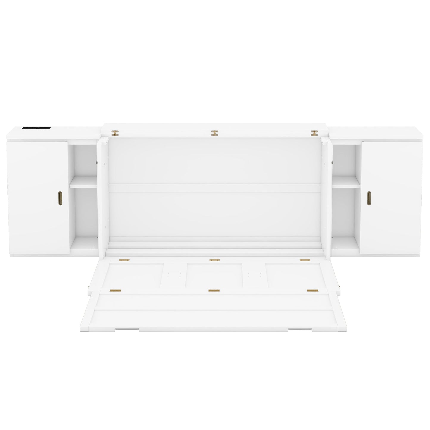 Lit Murphy Queen Size avec étagères et ports USB - Blanc