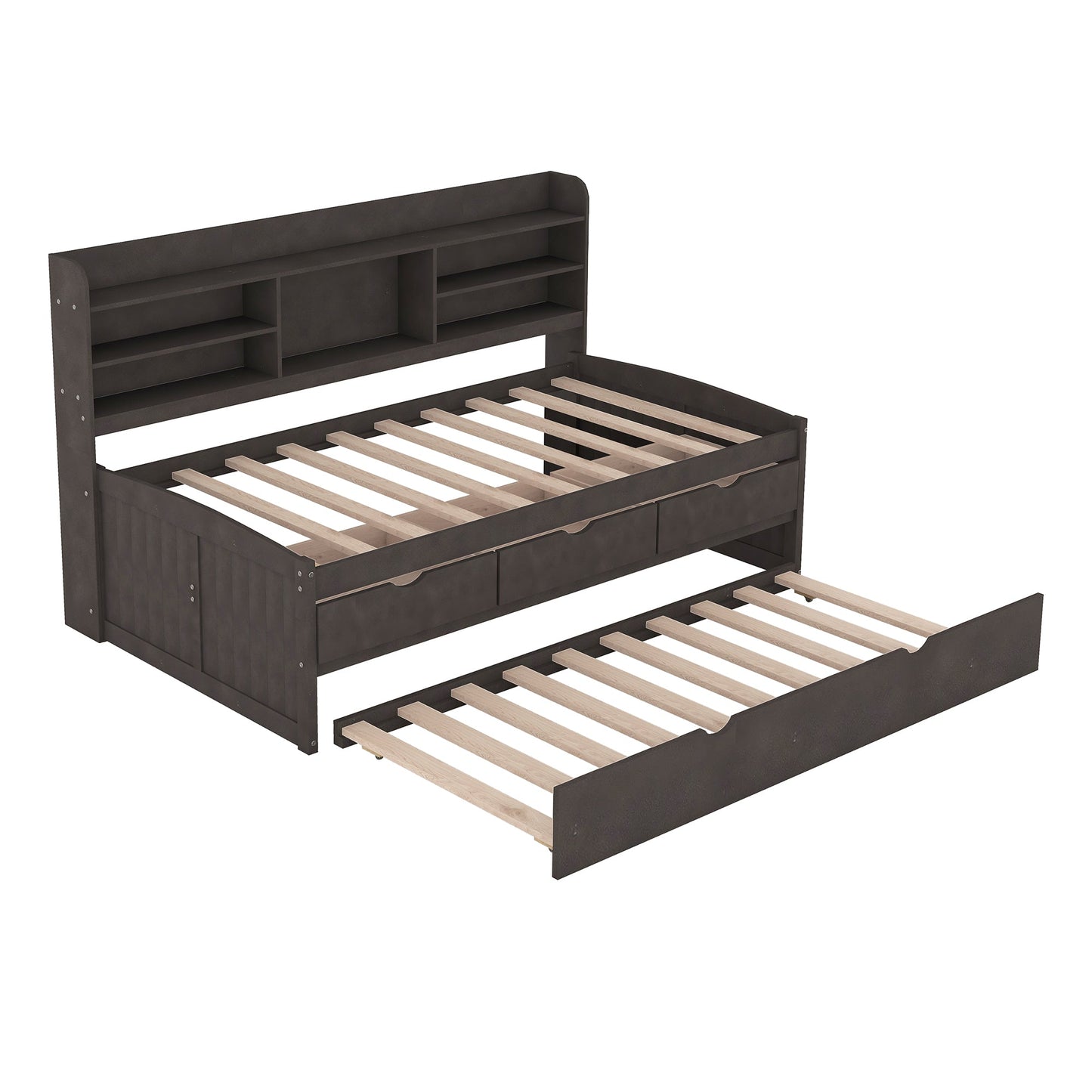 Twin Size Wooden Captain Bed with Storage and Trundle - Antique Gray