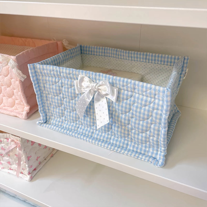 1pc Square Storage Basket: Desktop Organizer, Korean Quilted Design, Cute Storage Frame for Home Decor - Korvel