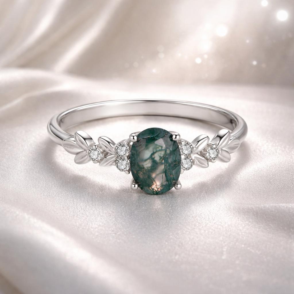 Anillo de Colgante de Ágata y CZ de Plata Esterlina 925 - Talla 6