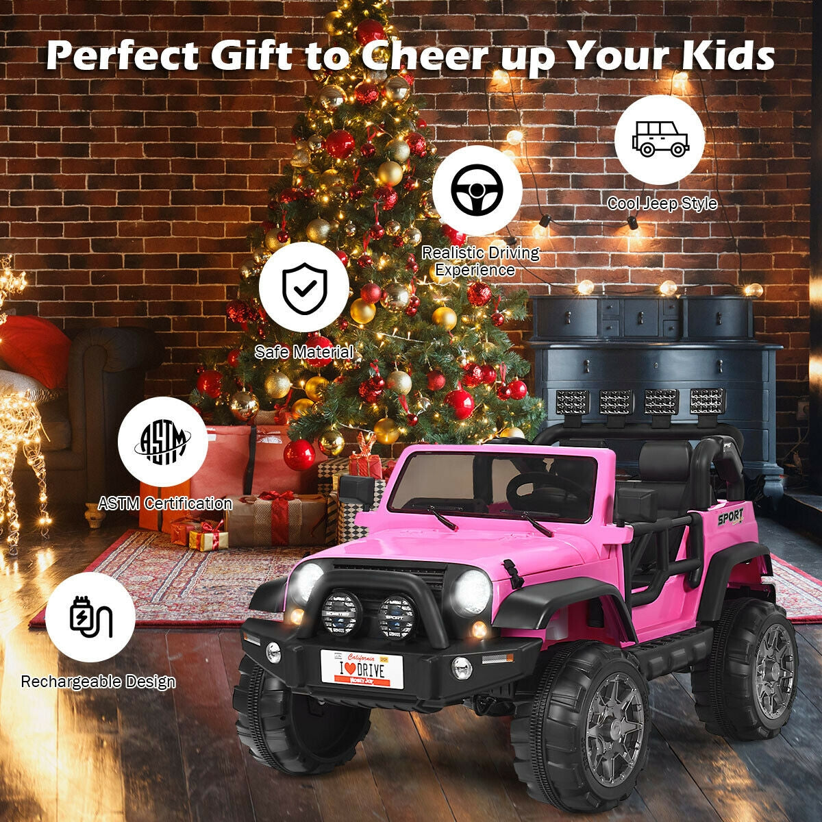 12V Pink 2-Seater Electric Ride-On Car with Remote Control