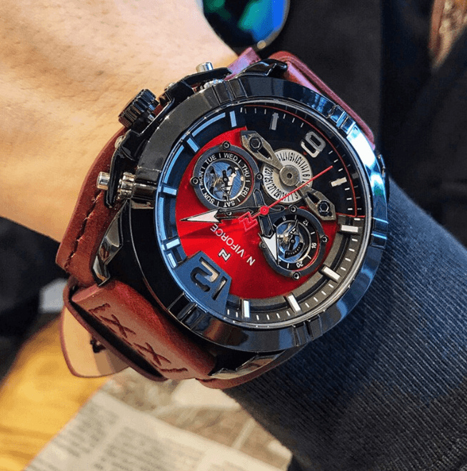 Reloj de cuero impermeable para hombres con cronómetros