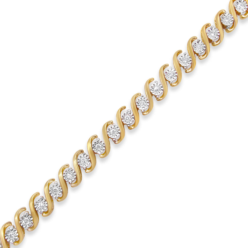 Pulsera de Tenis S-Curve de Diamantes Chapada en Oro Amarillo de 14K - 7"