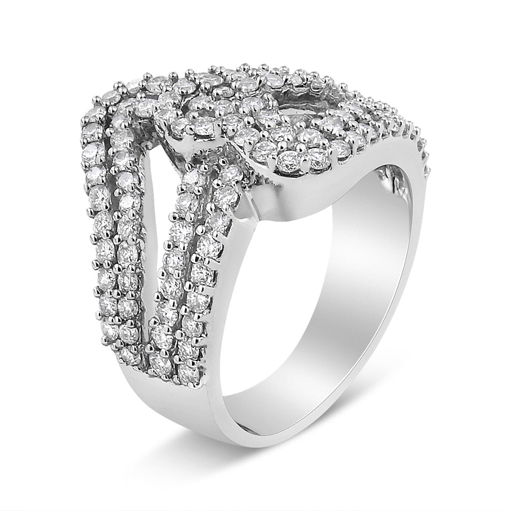 Bague Bypass en Or Blanc 14K avec Diamants en Forme de Cœur Ouvert - Taille 7