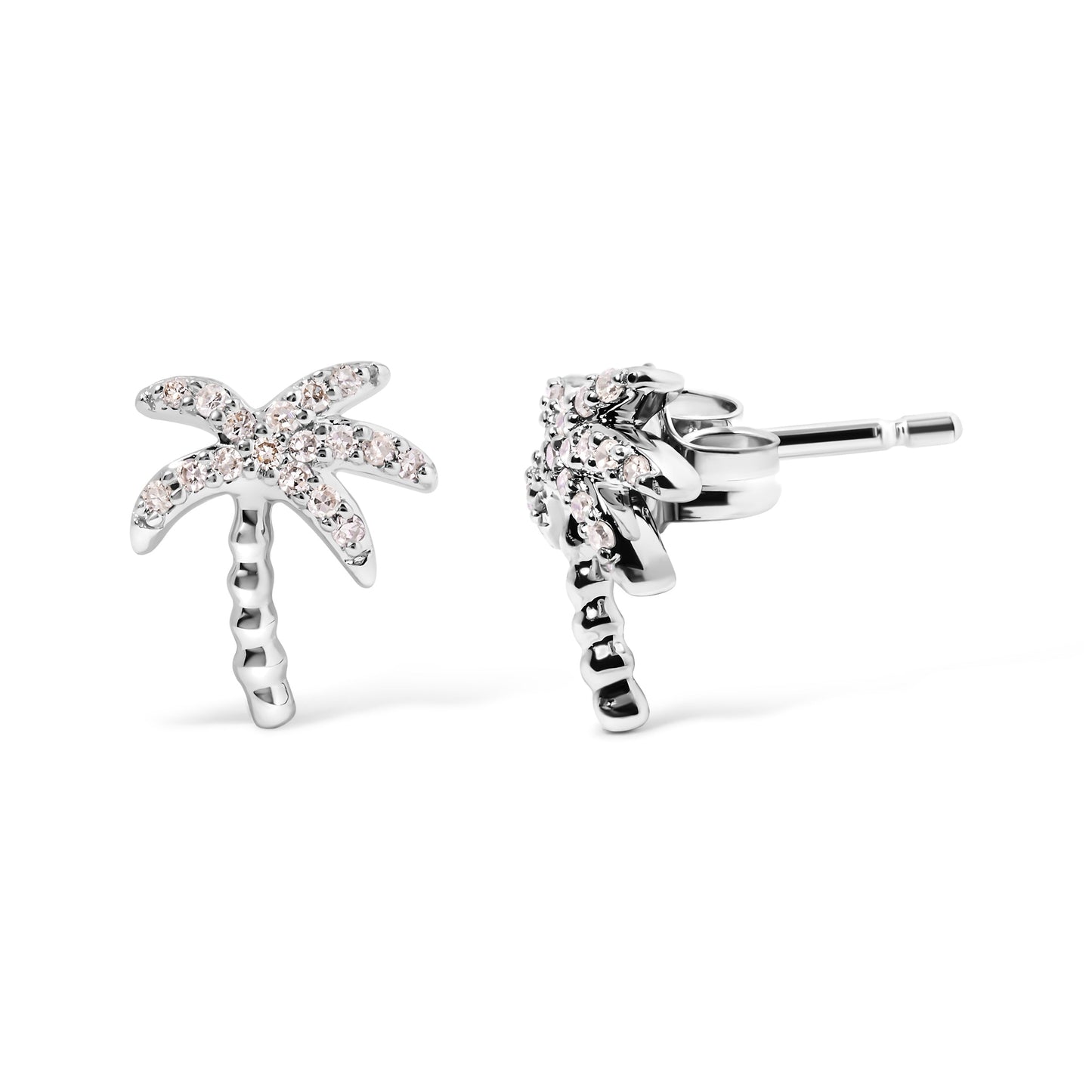 10K White Gold Diamond Palm Tree Stud Earrings