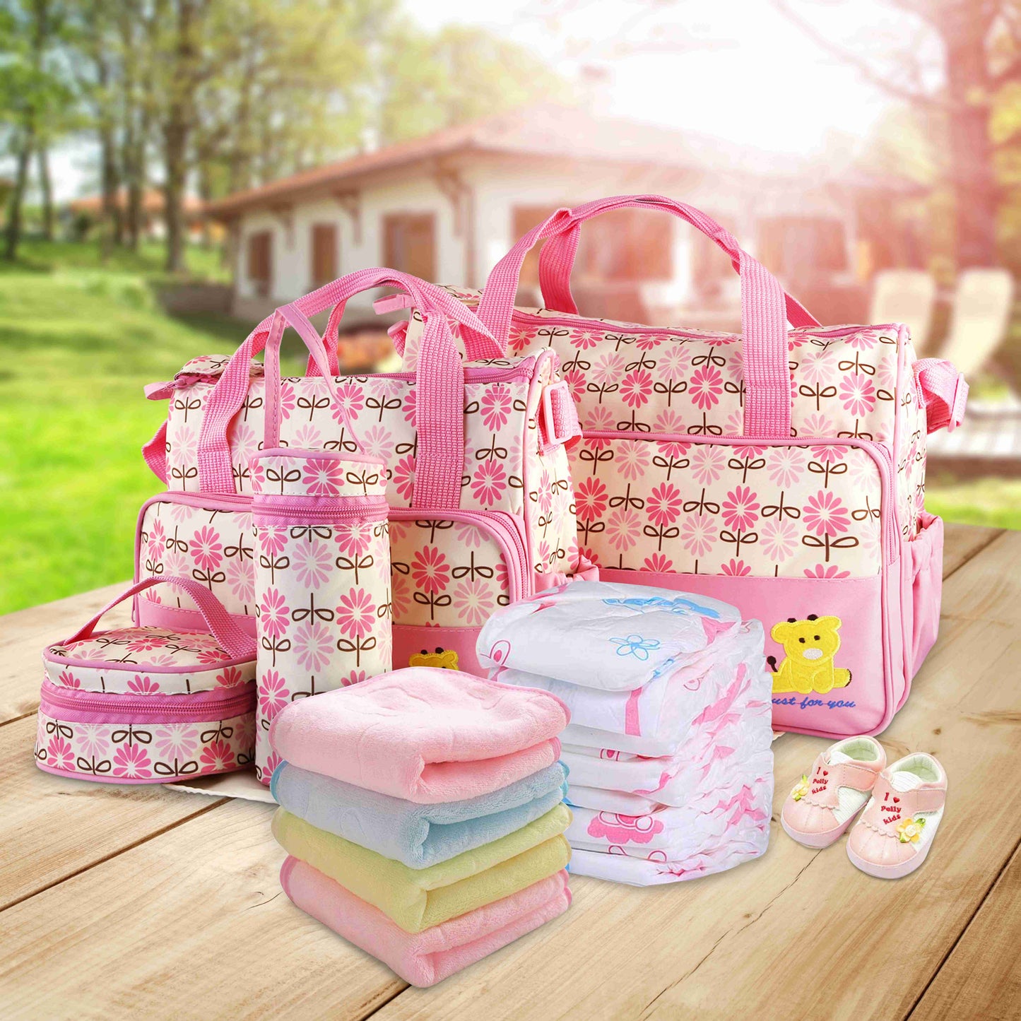 Juego de 5 Piezas de Bolsa de Pañales para Bebé con Cambiador y Bolsillos Aislados