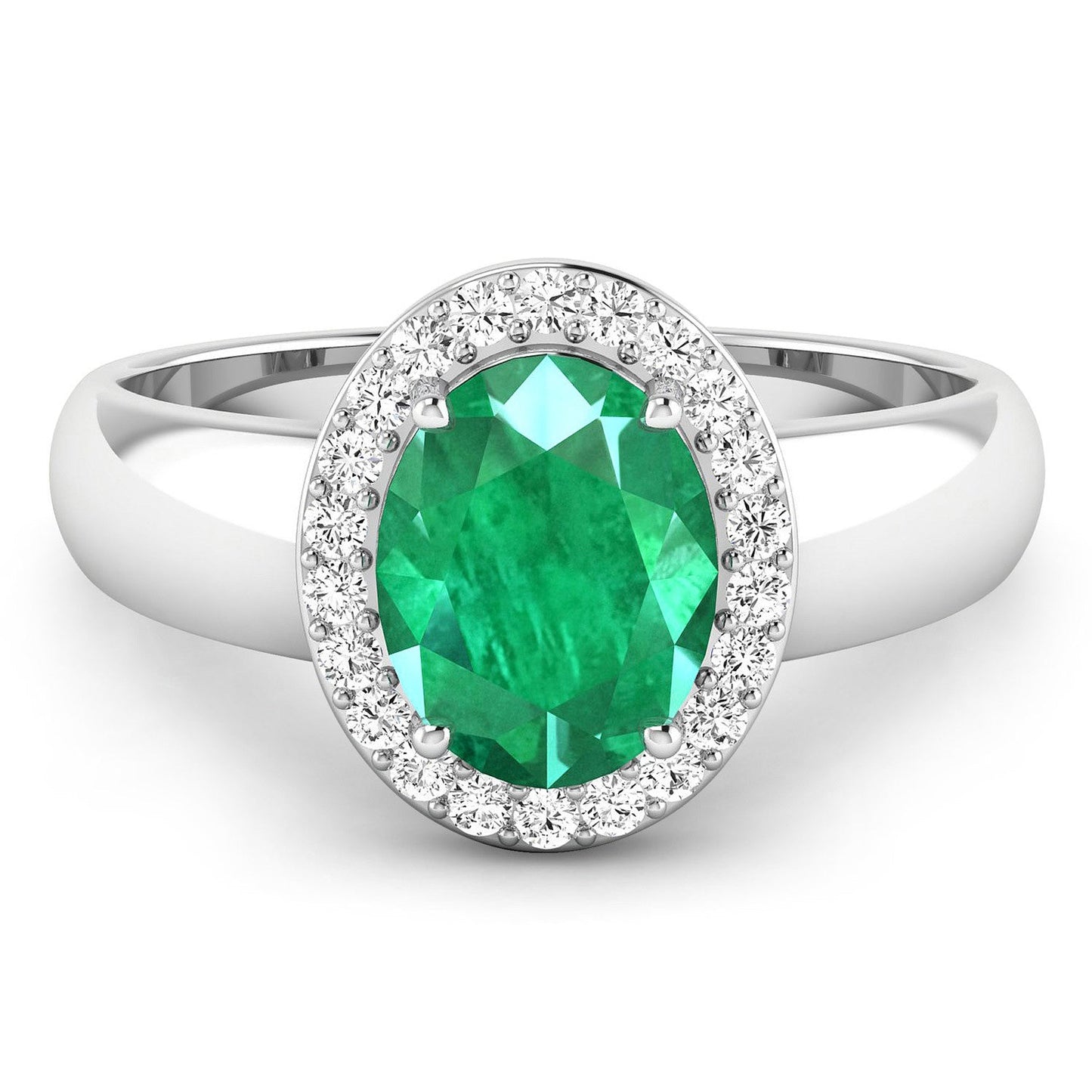 1.87 Carat Zambian Emerald & Diamond 14K White Gold Engagement Ring